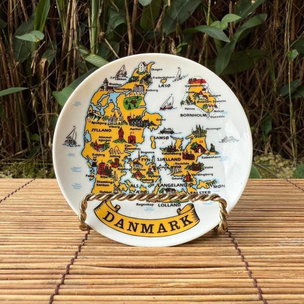 Vintage Denmark Decorative Plate Color Map Design 4.5" Ceramic Wall Plate